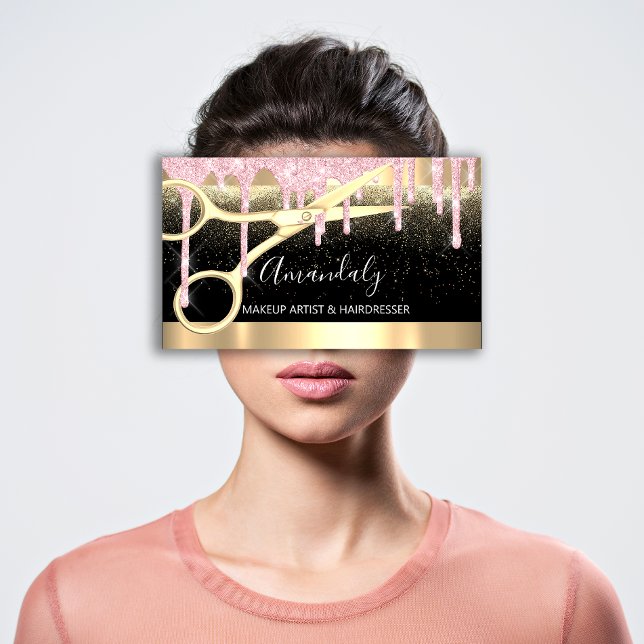 Hairdresser Scissors Coiffeur Confetti Rosa Guld Visitkort (Hairdresser Scissors Coiffeur Confetti Pink Gold Business Card)