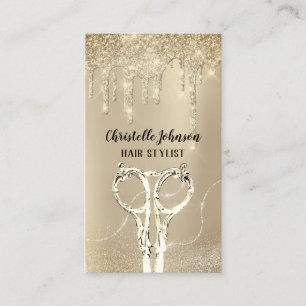 Hairdresser Smoky Guld Drip Glitter Scissor Visitkort
