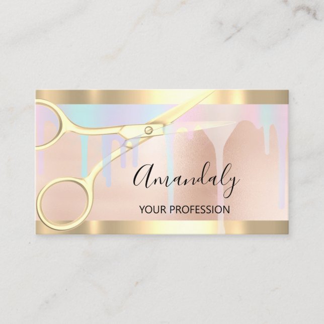 Hairdresser Stylist Coiffeur Guld Scissors Uniokrn Visitkort (Framsida)
