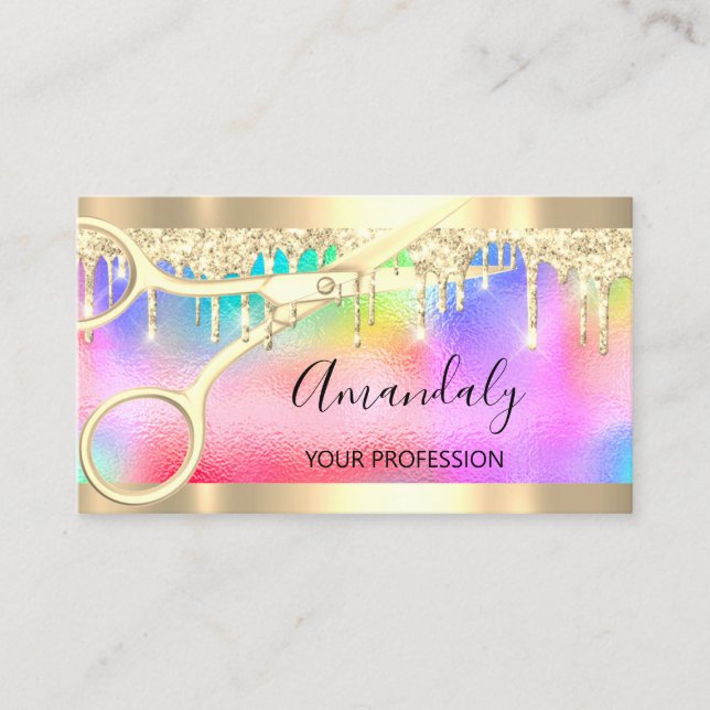 Hairdresser Stylist Coiffeur Scissors Holograph Visitkort (Framsida)