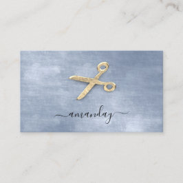 Hairdresser Stylist Golden Scissors Blue Visitkort