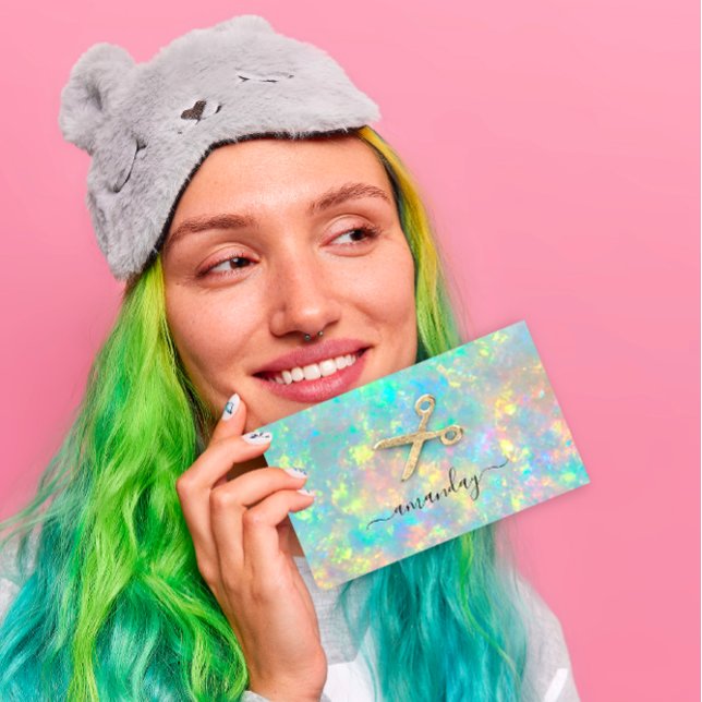 Hairdresser Stylist Golden Scissors Holograph Visitkort (Hairdresser Stylist Golden Scissors Holograph Business Card)