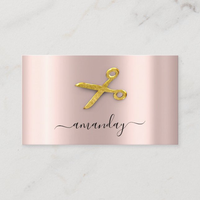 Hairdresser Stylist Golden Scissors Ro Powder Visitkort (Framsida)