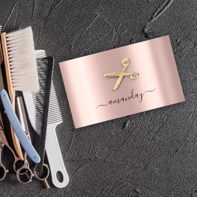 Hairdresser Stylist Golden Scissors Ro  Visitkort (Hairdresser Stylist Golden Scissors Rose Blush Business Card)