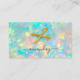 Hairdresser Stylist Guld Scissors Holograph Opal Visitkort