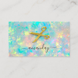 Hairdresser Stylist Guld Scissors Holograph Opal Visitkort
