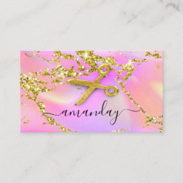 Hairdresser Stylist Guld Scissors Holograph Rosa Visitkort