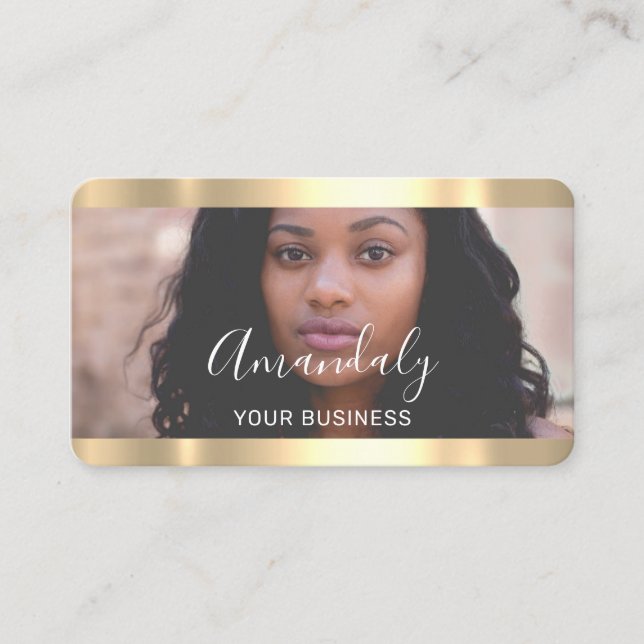 Hairdresser Stylist Photo Guld Ram Qr CodeLogo Visitkort (Framsida)