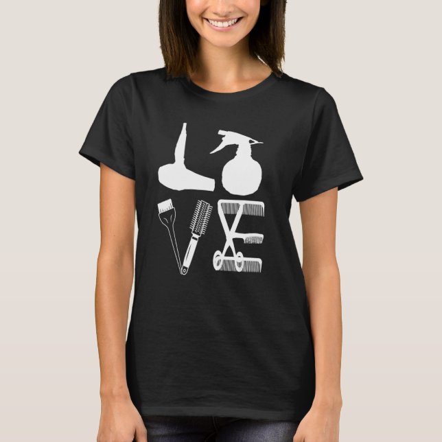 Hairdressers Kärlek Hairdryer Scissors Barber Hair T Shirt (Framsida)