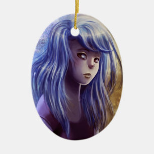 Haired flickaprydnad för blått julgransprydnad keramik