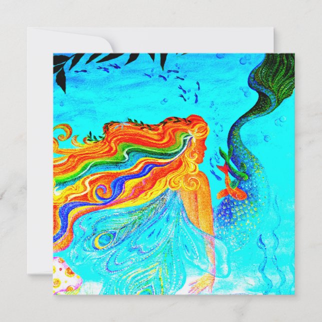 haired sjöjungfruinbjudan för regnbåge inbjudningar (Framsida)