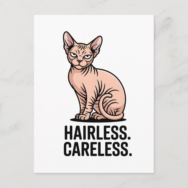 Hairless Careless Sphynx Cat Attitude Art Vykort (Framsida)