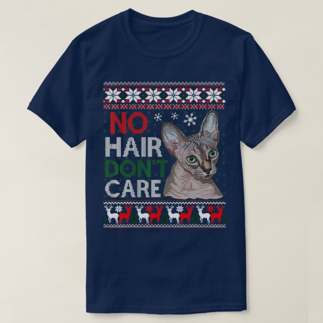 Hairless Cat Ugly Christmas Sweater Sphynx Cat  T Shirt (Design framsida)
