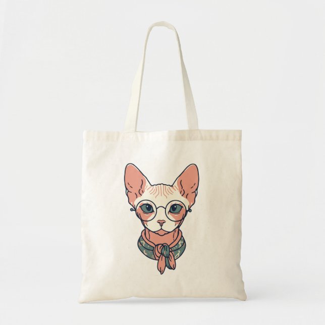 Hairless Sphynx Cat wearing glasses Tygkasse (Framsidan)