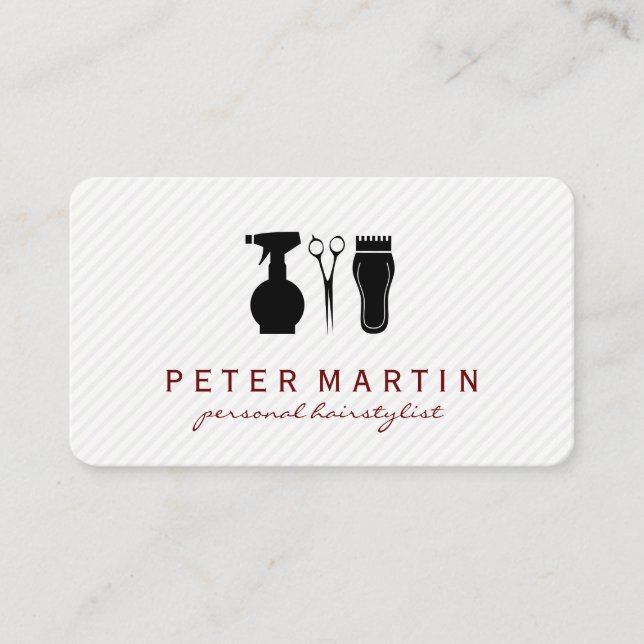 Hairspray Flaska, Shears, Clippers Visitkort (Framsida)