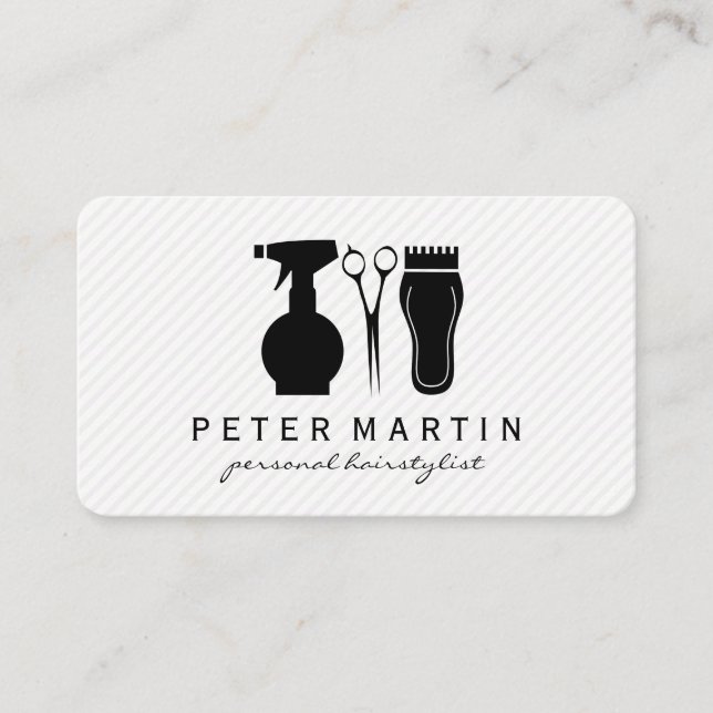 Hairspray Flaska, Shears, Clippers Visitkort (Framsida)