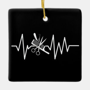 Hairstylist - Barber Scissors Comb Heartslag Ceram Julgransprydnad Keramik