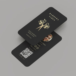 Hairstylist Barbershop Guld Scissors Blommigt Visitkort
