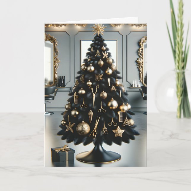 Hairstylist black and guld helgdag card kort (Framsida)