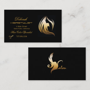 Hairstylist Black & Guld Dam Hair Silhouette Visitkort