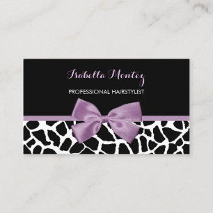 Hairstylist Cute Giraffe Print Lavender Lila Bow Visitkort
