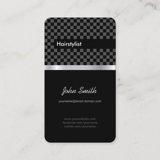 Hairstylist - Elegant Black Checkered Visitkort (Framsida)