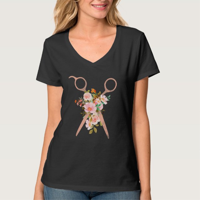 Hairstylist Floral Scissors  Hairdresser Barber Sa T Shirt (Framsida)
