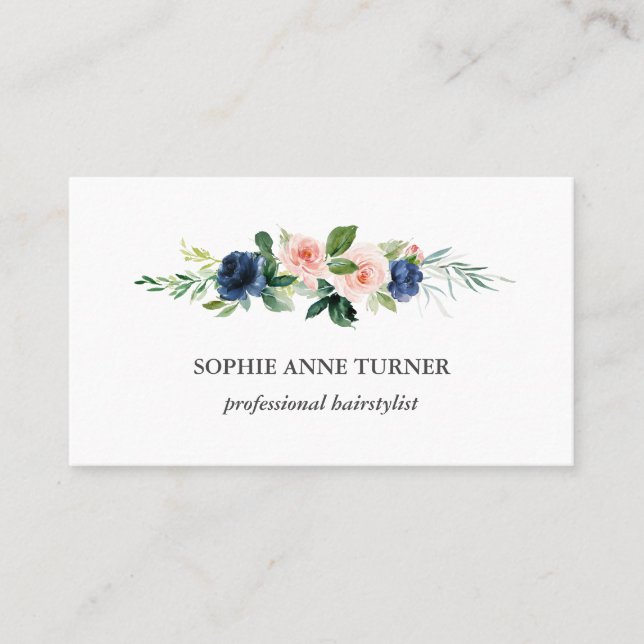 Hairstylist för Unik Rosa Blåa blommor Professione Visitkort (Framsida)