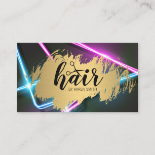 Hairstylist Guld Brushed Neon Ljus Visitkort
