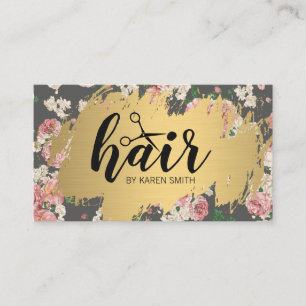 Hairstylist Guld Brushed Vintage Flowers Visitkort