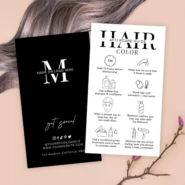 Hairstylist Hairstylist - Minimalist Hair Färg Aft Visitkort (Hair color aftercare instructions cards for hairstylists in customizable black and white design)