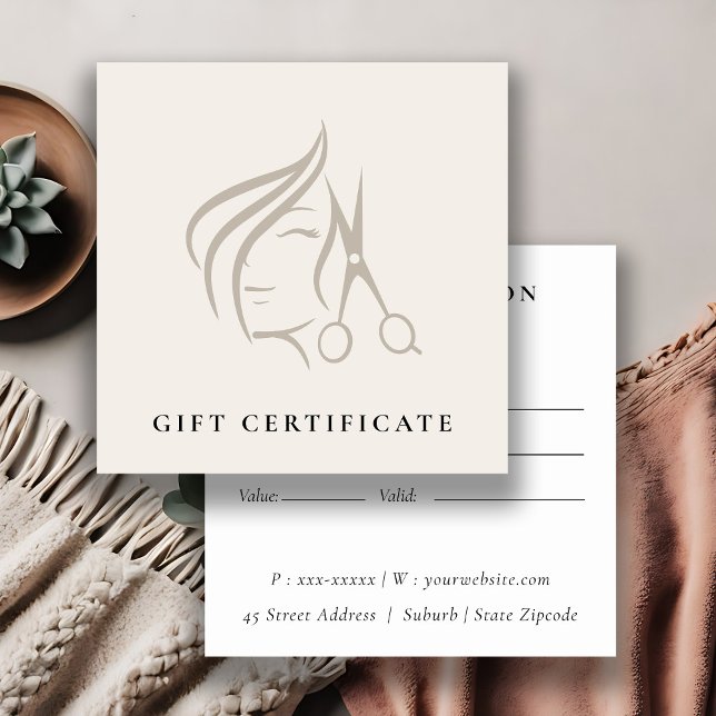 Hairstylist Ivory Hair Scissor Gift Certificate Fyrkantigt Visitkort (Skapare uppladdad)
