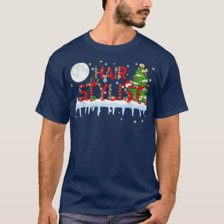 Hairstylist Julafton Träd Light Leopard Santa Hat T Shirt