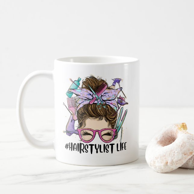 Hairstylist Life Messy Bun Hair Salon Hairdresser Kaffemugg (Med munk)
