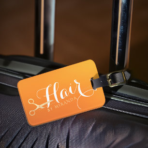 Hairstylist Makeup Salon Chic Orange Guld Scissors Bagagebricka