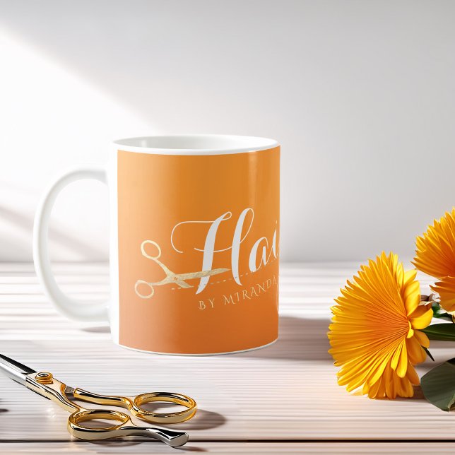 Hairstylist Makeup Salon Chic Orange Guld Scissors Kaffemugg (Skapare uppladdad)