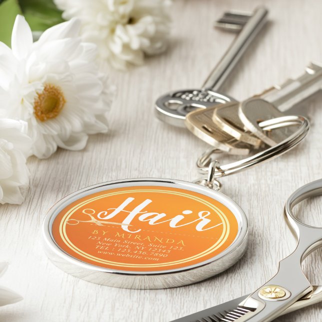 Hairstylist Makeup Salon Chic Orange Guld Scissors Rund Silverfärgad Nyckelring (Skapare uppladdad)
