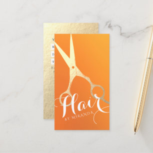 Hairstylist Makeup Salon Chic Orange Guld Scissors Tidsbeställning Kort