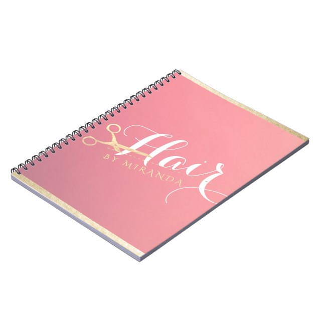 Hairstylist Makeup Salon Modern Rosa Guld Scissors Anteckningsbok (Vänstra Sidan)