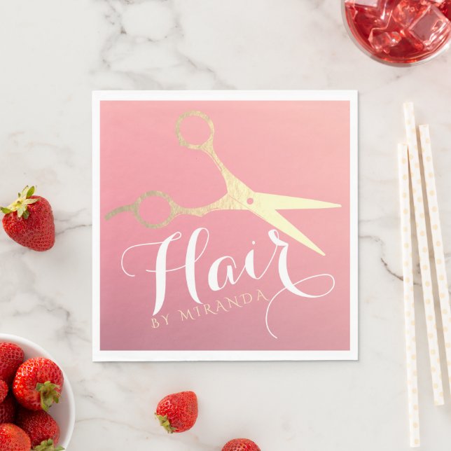 Hairstylist Makeup Salon Modern Rosa Guld Scissors Pappersservett (Insitu)