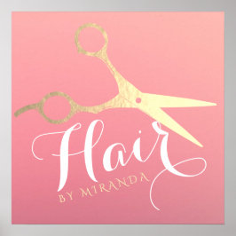 Hairstylist Makeup Salon Modern Rosa Guld Scissors Poster