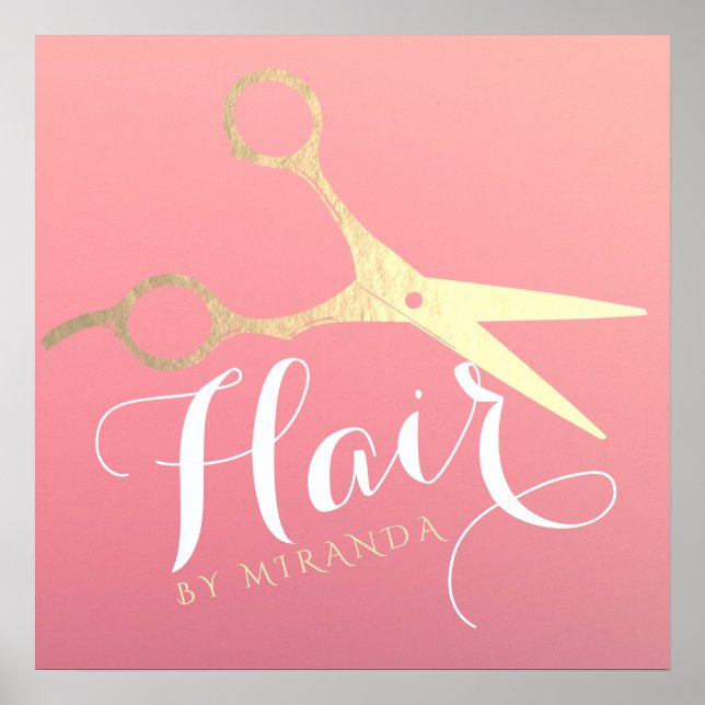 Hairstylist Makeup Salon Modern Rosa Guld Scissors Poster (Framsidan)