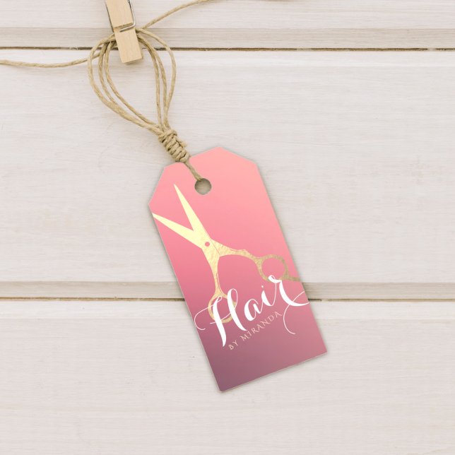 Hairstylist Makeup Salon Modern Rosa Guld Scissors Presentetikett (Skapare uppladdad)
