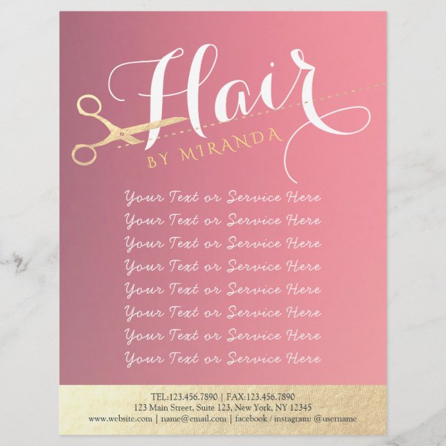 Hairstylist Makeup Salon Modern Rosa Guld Scissors Reklamblad (Framsidan)