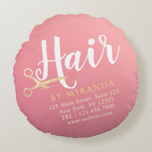Hairstylist Makeup Salon Modern Rosa Guld Scissors Rund Kudde