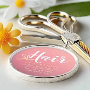 Hairstylist Makeup Salon Modern Rosa Guld Scissors Rund Silverfärgad Nyckelring