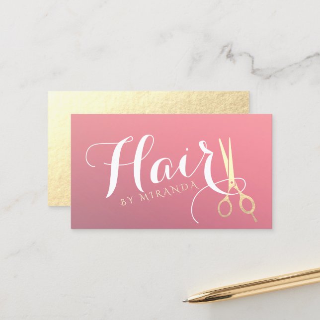 Hairstylist Makeup Salon Modern Rosa Guld Scissors Tidsbeställning Kort (Fram/Back In Situ)