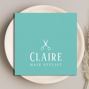 Hairstylist med minsta Elegant Blue White Sissors Fyrkantigt Visitkort