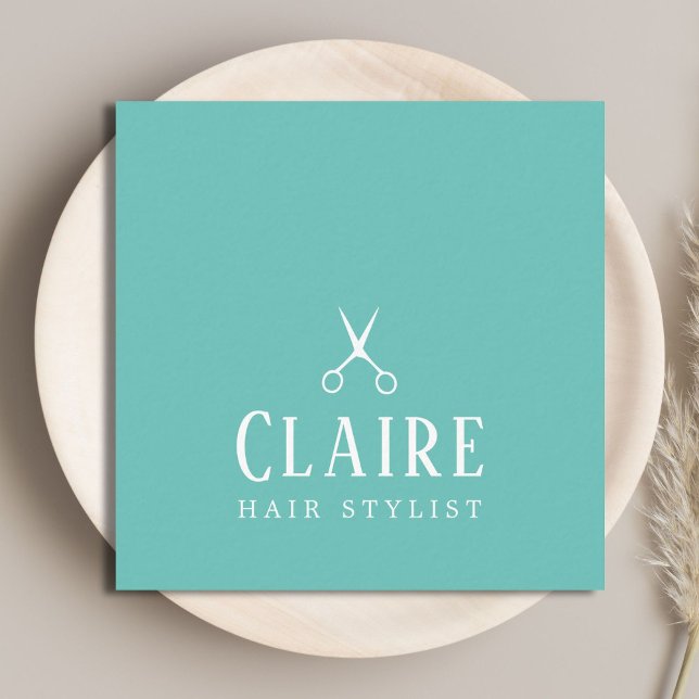 Hairstylist med minsta Elegant Blue White Sissors Fyrkantigt Visitkort (Skapare uppladdad)