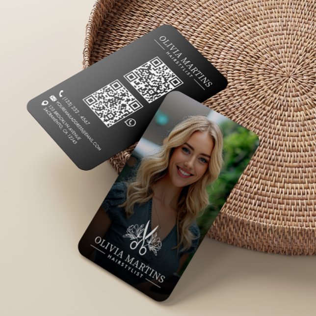 Hairstylist Modern Photo QR-kod Visitkort (Skapare uppladdad)